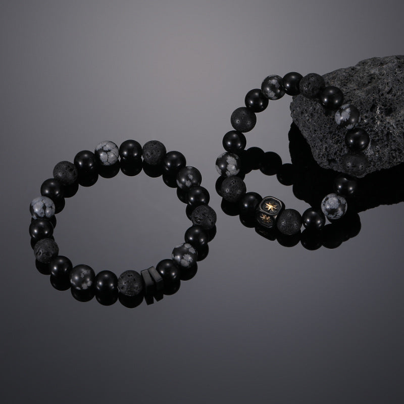 Bracelets en acier titane obsidienne tendance pour hommes avec pierre de flocon de neige