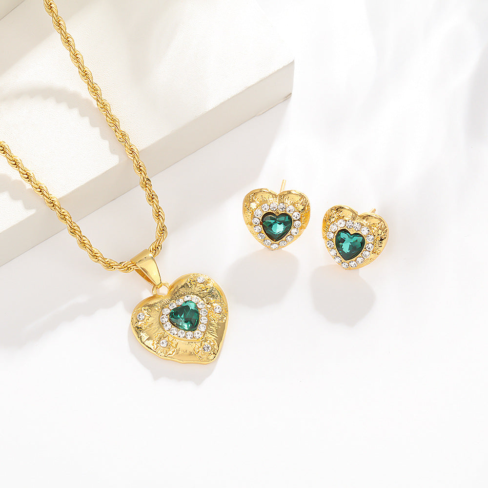 Lava Love Heart-shaped Light Luxury Emerald Jewelry Set