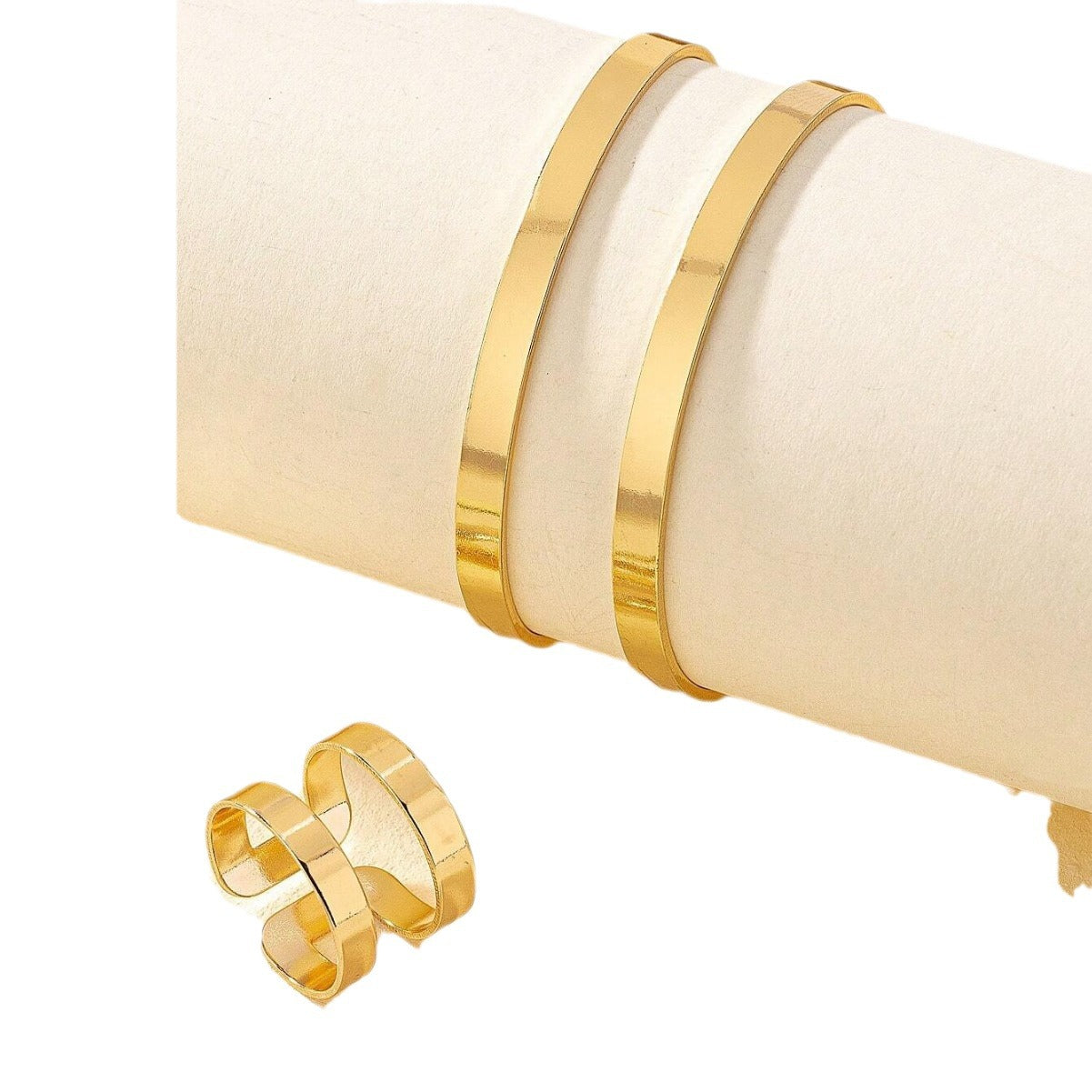 Simple Gold Double Layer Glossy Bangle Sier Open Rings