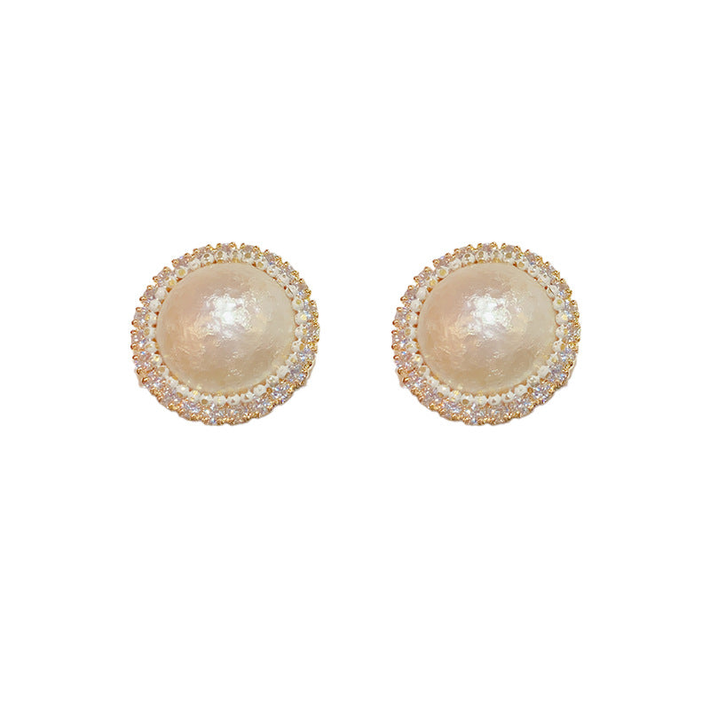 Korean Style Retro Elegant Round Pearl Sier Earrings