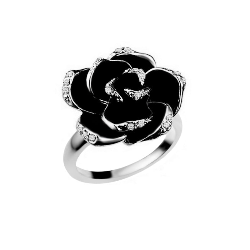 Imported Ornament Diamond Black Rose Open Rings