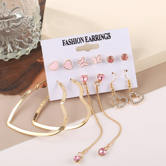 Retro Love Star Chain Pink Diamond Earrings