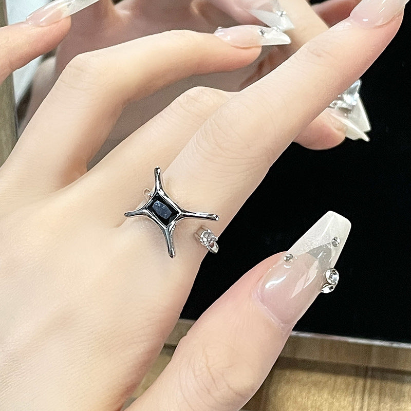 Black Zircon Star Moon Personality French Female Cold Wind Rings