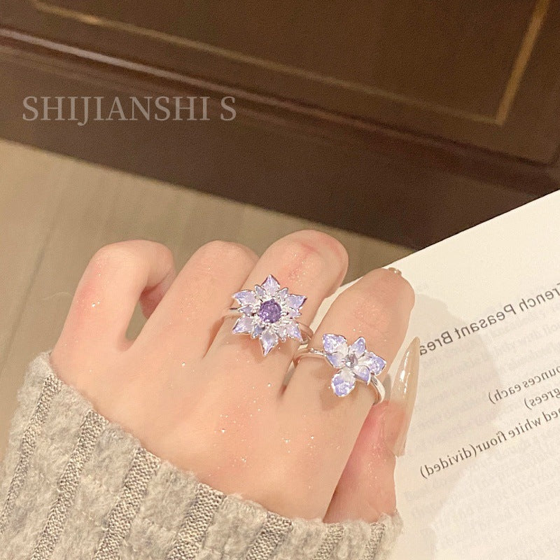 Crystal Purple Diamond Simple Quiet Double Flower Niche Intellectual Gentle Rings