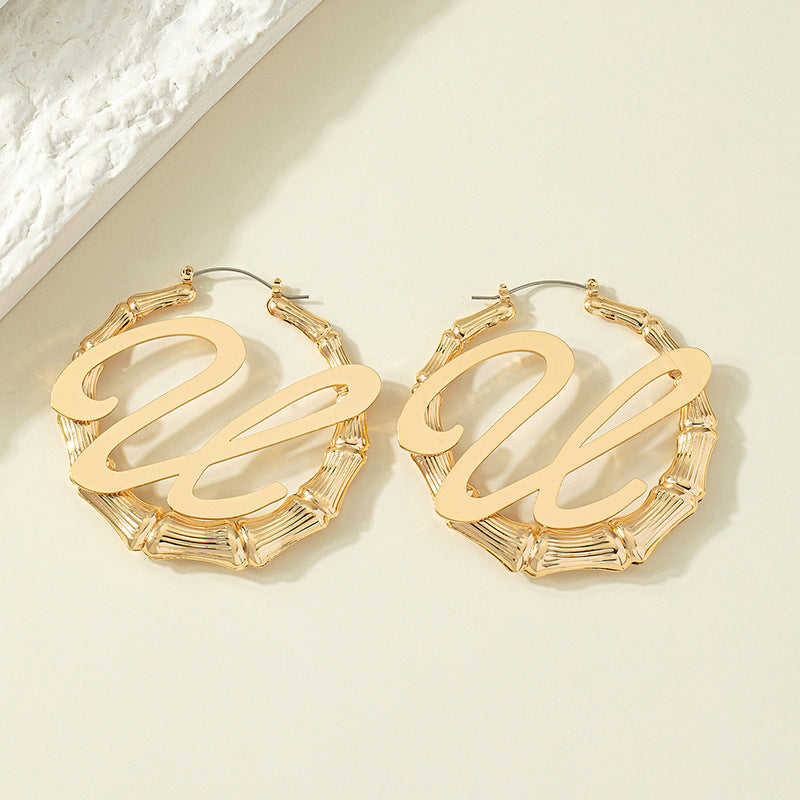 Geometric Bamboo Design Fashion Alphabet Letter Female Earrings