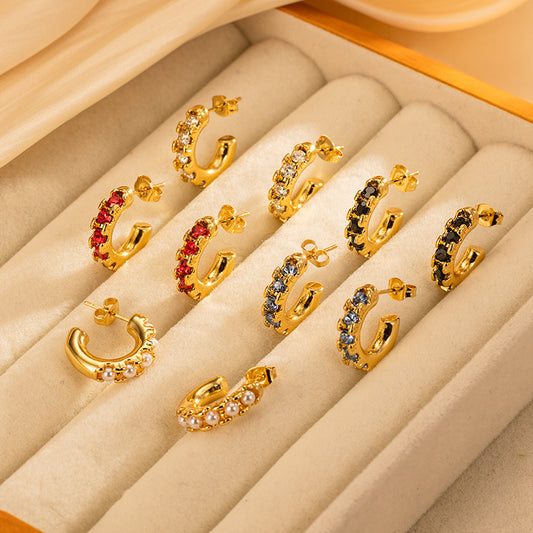Women's Round Sticky Zircon Stainless Steel High-grade Versatile Earrings