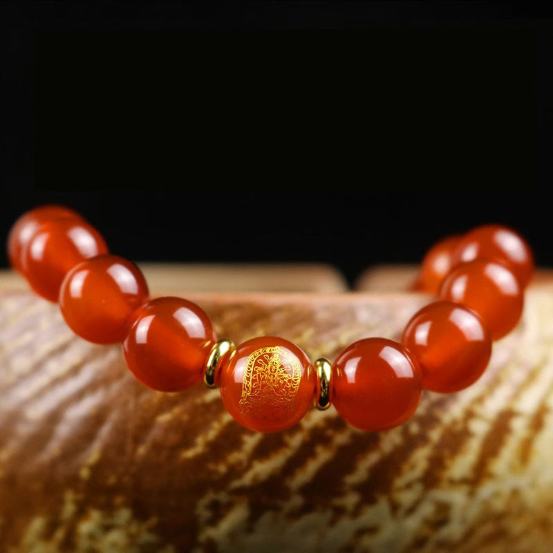 Bracelets 3-en-1 Bouddha Gardien du Zodiaque en Agate Rouge pour Homme