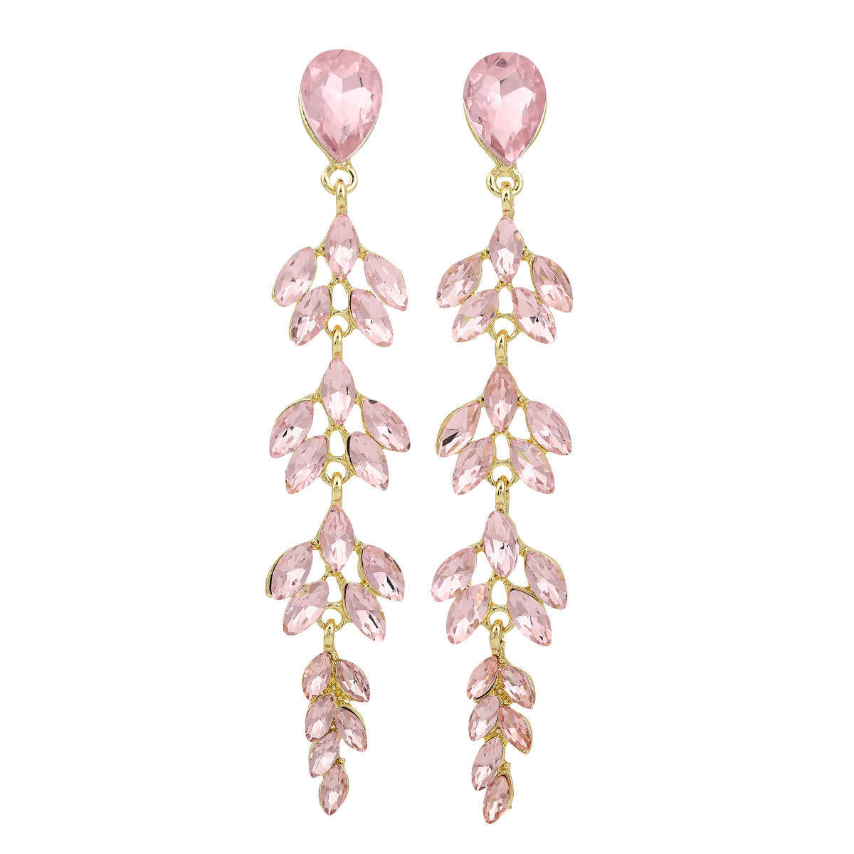 Elegant Wheat Fashion Long Gold-plated Inlaid Crystal Willow Leaf Shape Rings