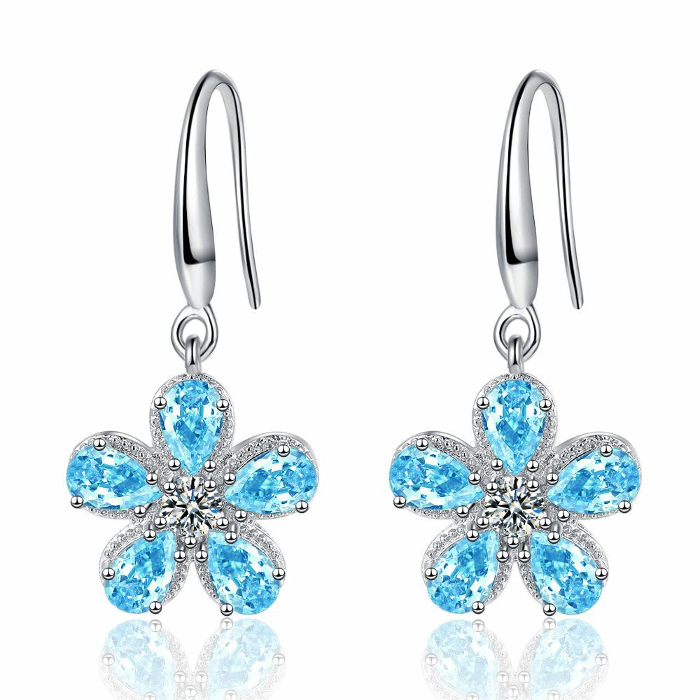 Women's Zircon Five Petal Flower Ear Clip Eardrops Elegant Personality Rings