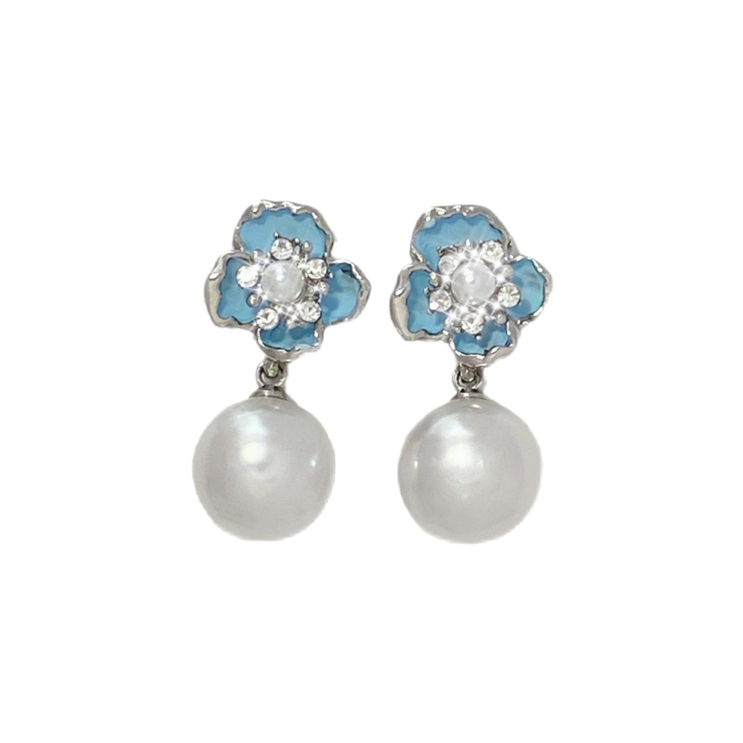 Drip Glazed Flower Imitation Pearl Small Delicate Light Luxury Stud Earrings
