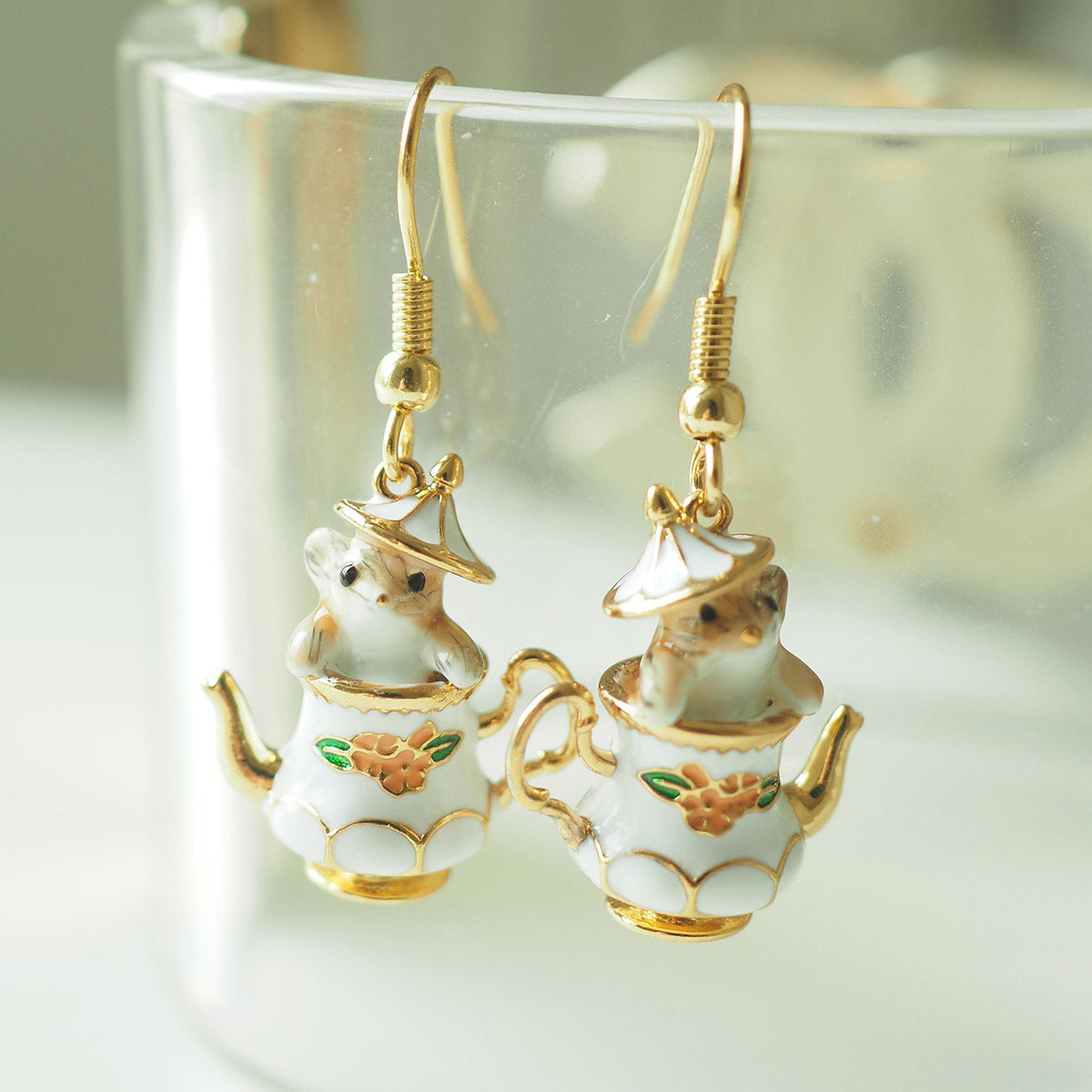 Women's Cute Cartoon Tea Cup Chipmunk Handmade Epoxy Zodiac Necklaces