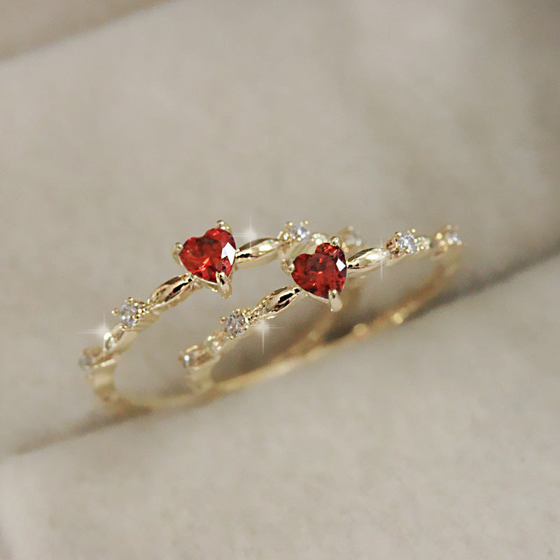 Women's Elegant Red Zircon Peach Heart Romantic Heart-shaped Rings