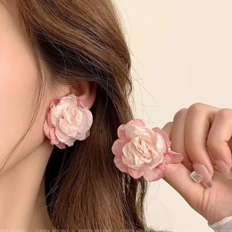 Fresh Blue Fabric Flower Elegant Sweet Rings