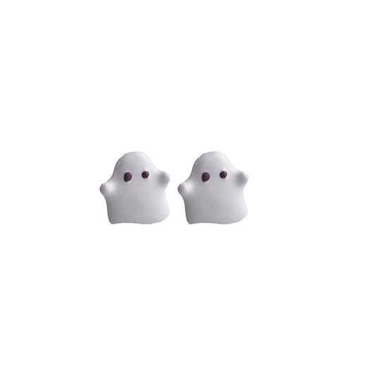 Sier Needle Cute Villain Ghost Heart Earrings