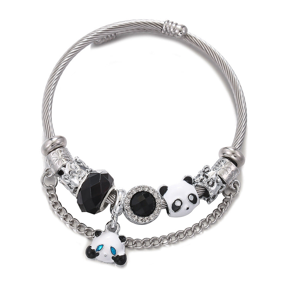 Stainless Steel Dark Panda Brothers Couple Bracelet