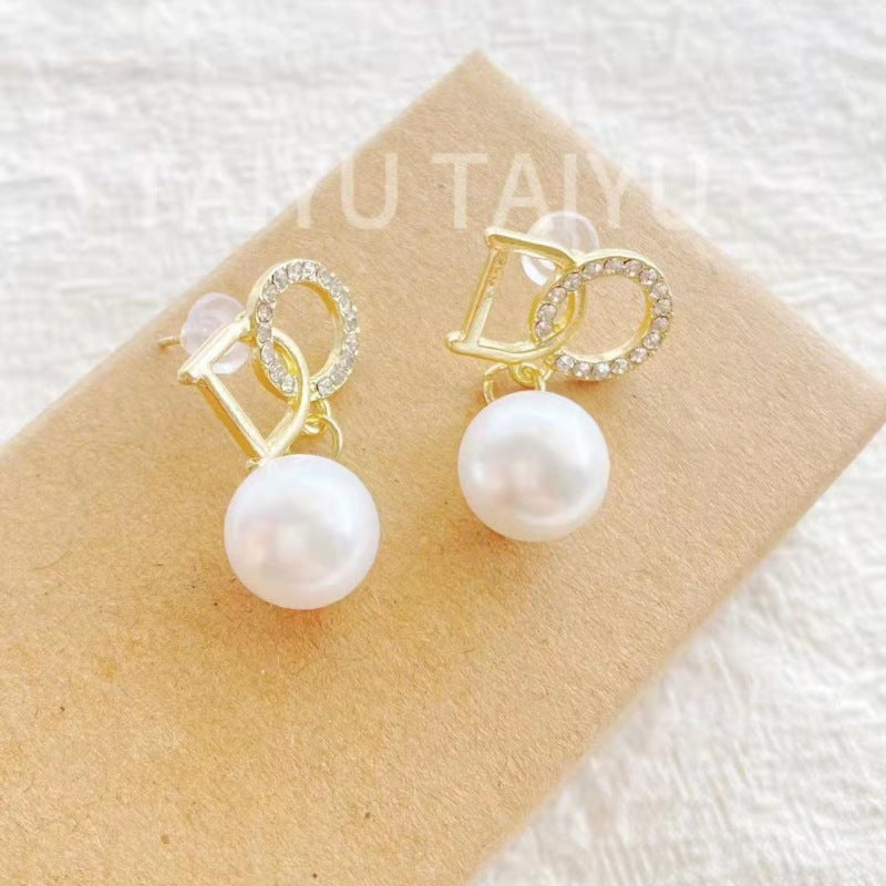 Women's Sier Pin Fashionable Elegant Pearl Long Earrings