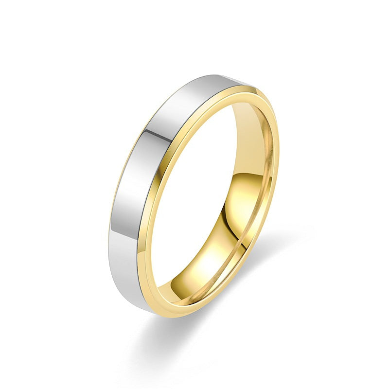 Simple Unique Titanium Steel Two-tone Gold Rings