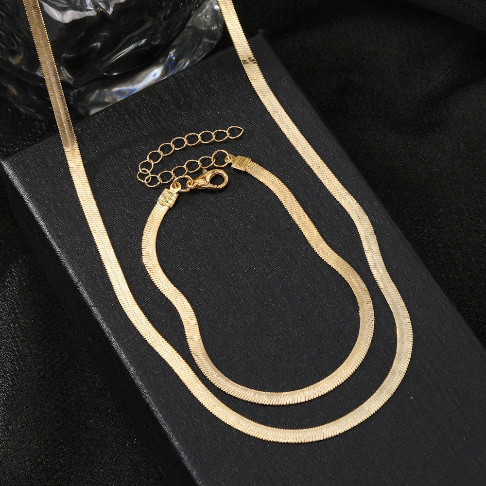 Women's Fashion Commuter Gold Snake Bones Chain Like Flat Suit 2 Bracelets
