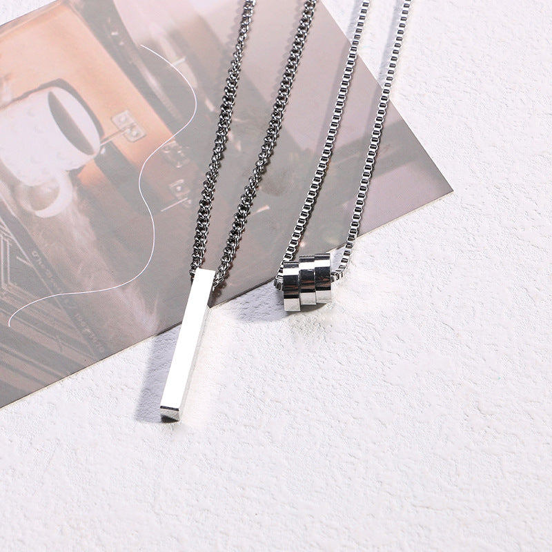 Twin Style Three Rectangular Column Titanium Steel Necklaces