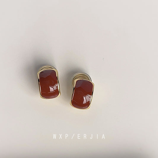 Women's Gold Plated Mosquito Coil French Dripping Wine Red Texture Simple Earrings