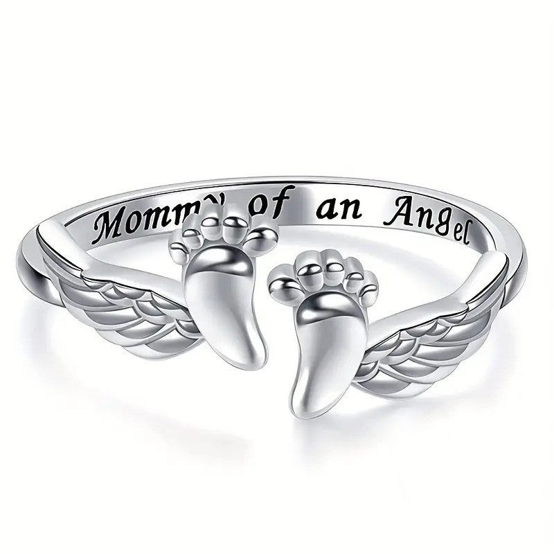 Popular Mom Angel Female Footprints Fashion Ring