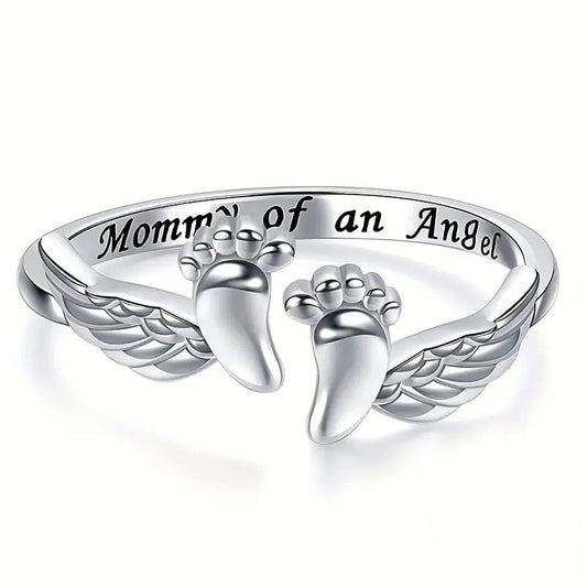 Popular Mom Angel Female Footprints Fashion Ring