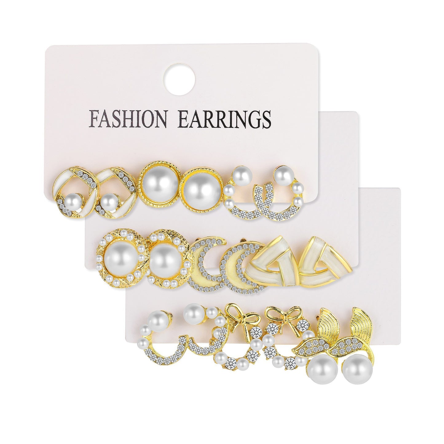 Wind Bow Fishtail Pearl Diamond Lady Stud Earrings