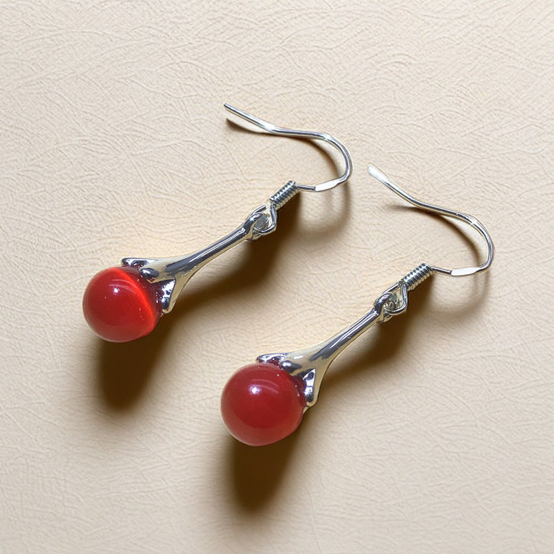 Women's Fashion Fashionable Flower White Opal Lengthened Earrings