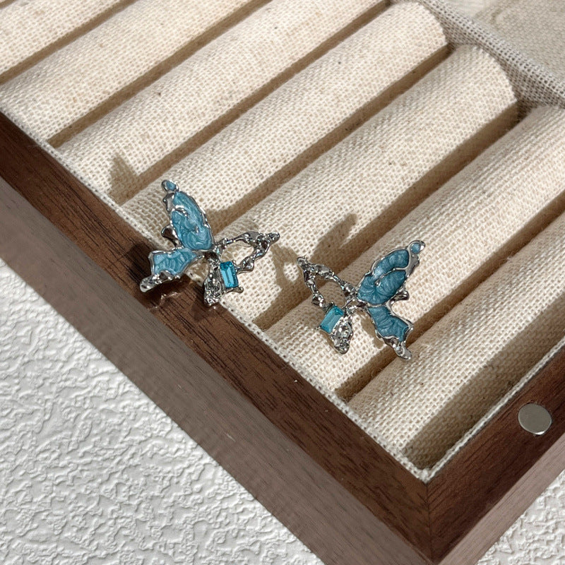 Boucles d'oreilles bleues irrégulières, Design papillon, creuses, Style givré