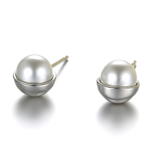 Women's Simple Pearl Elegant Sier Plated Ear Earrings