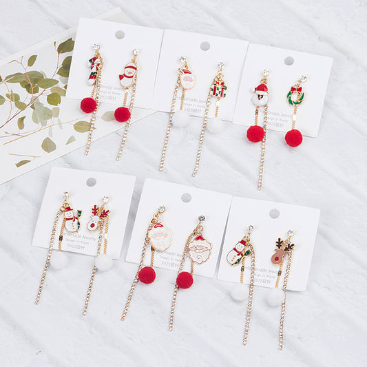 Hair Ball Chain Tassel Crutch Snowman Earrings