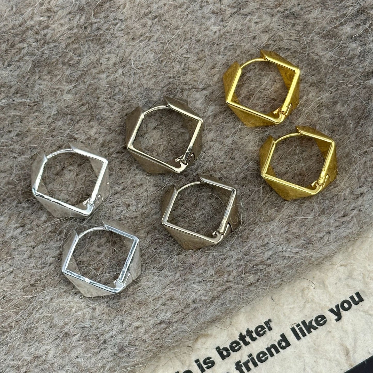 Temperamental Polygon Prism Geometric Irregular Fashion Design Clip Cold Style Rings