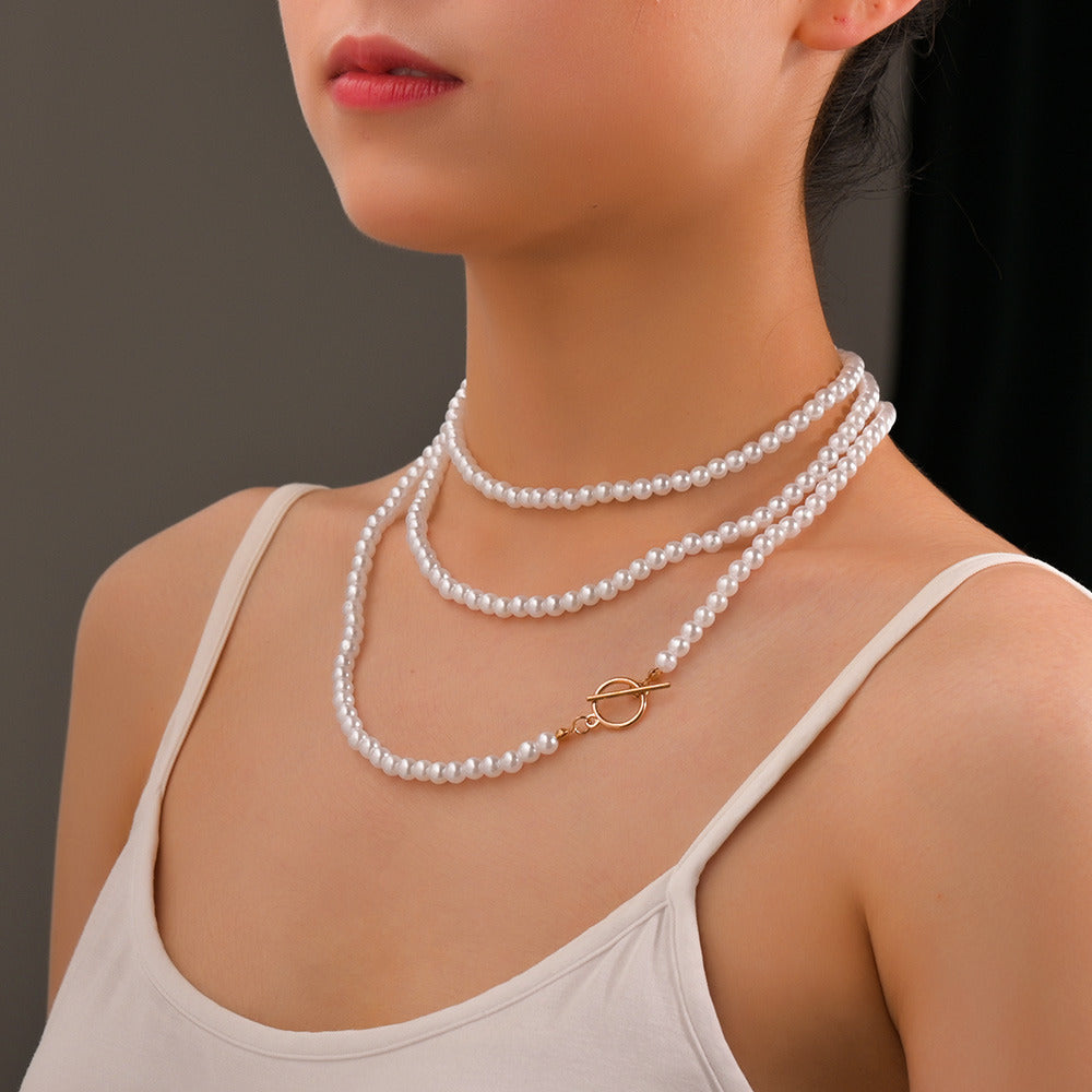 Women's Fashionable Elegant Urban Simple Pearl Twin Necklaces