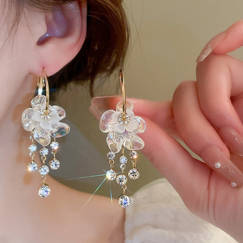 Needle Flocking Bow Artificial Pearl Tassel Fashion Earrings
