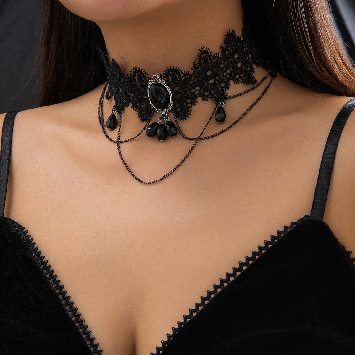 Collier en dentelle Lolita, colliers gothiques noirs vintage