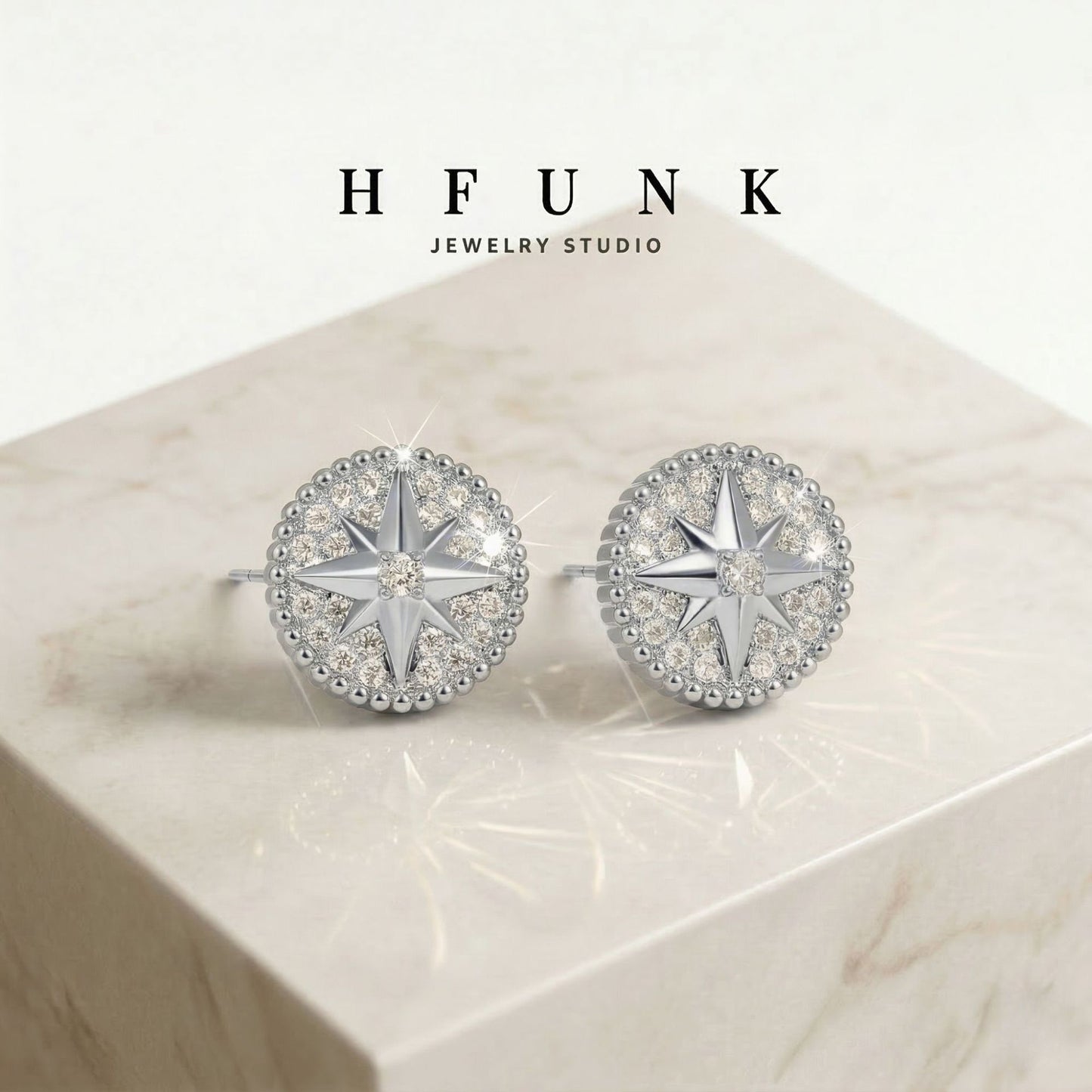 Awn Star Geometric Round Compass Finely Inlaid Sier Needle Fashionable Stud Earrings
