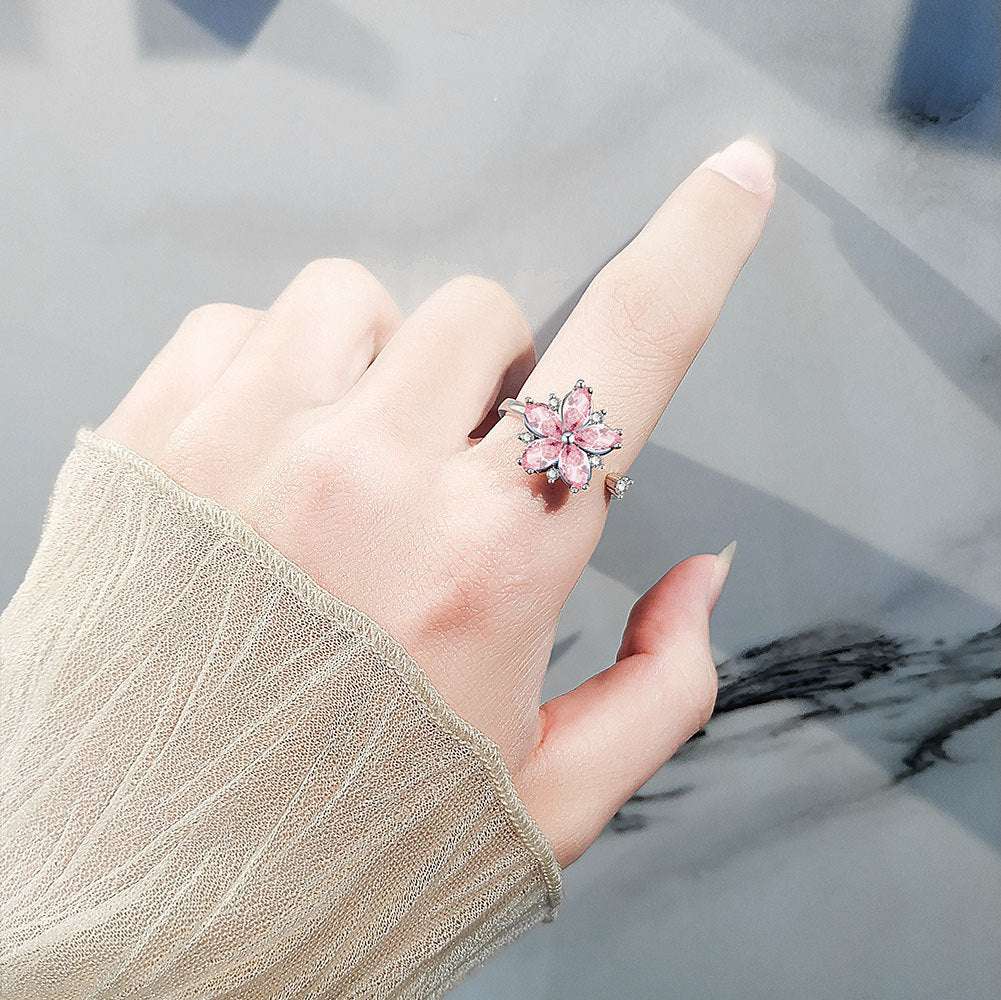 Jewelry Romantic Cherry Blossoms Pink Zircon Rings