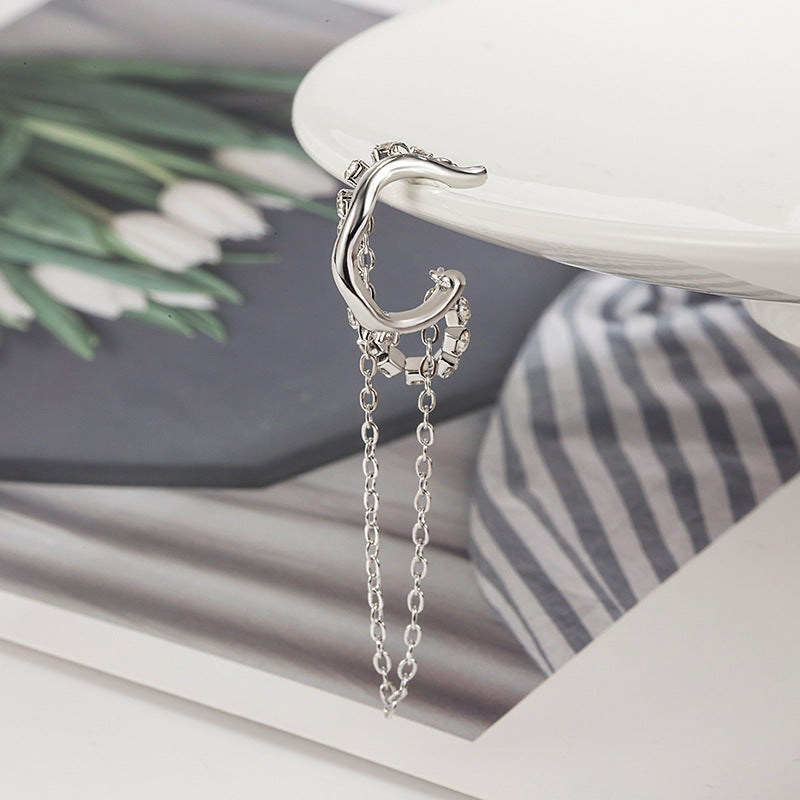 Women's Simple Double Chain Earless Fringed Zircon Personality Earrings