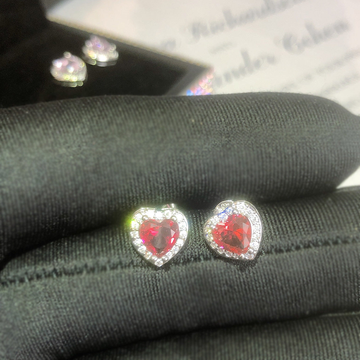 Temperament Rose Heart Tourmaline Ear Thick Platinum Plated Rings