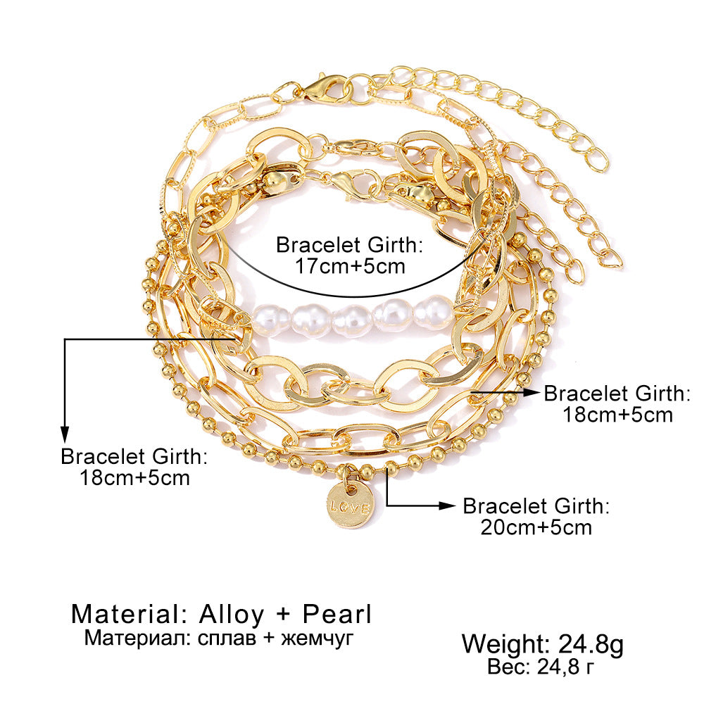 Pearl Fashion Thick Chain English Letter Bracelets