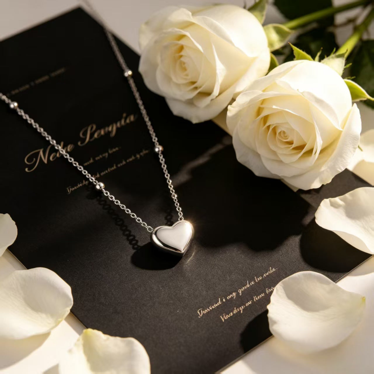 Simple Cool Heart Clavicle Chain Titanium Steel Thin Advanced Lightly Jewelry Set