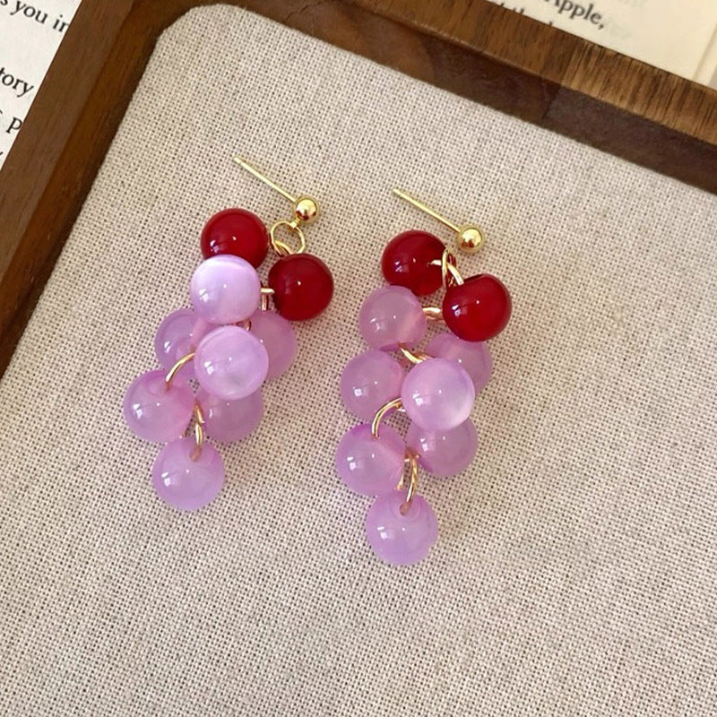 Color Beaded Grape Simple Cute Smart High-grade Earrings