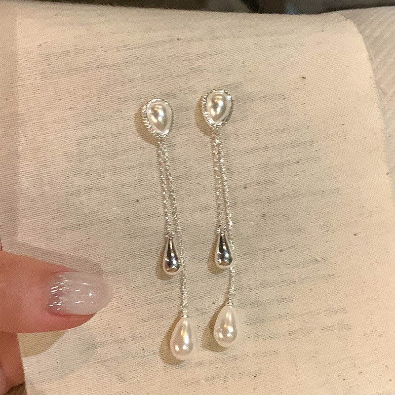 Women's Drop Pearl Long Fringe For Exquisite Versatile Square Round Earrings