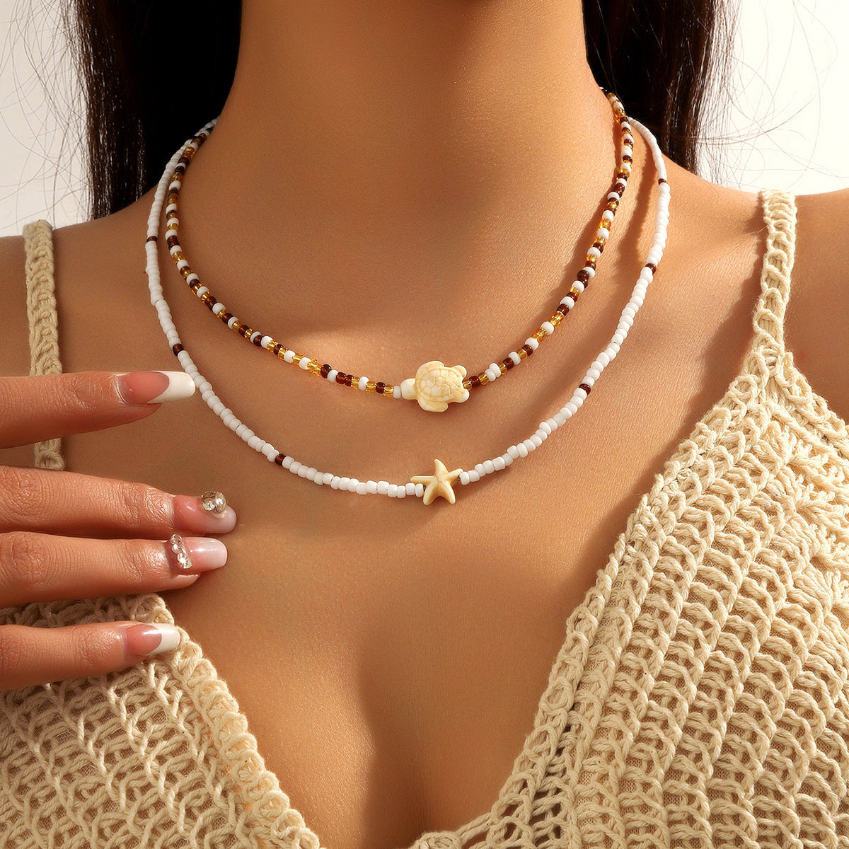Beach Conch Shell Summer Pearl Starfish Necklace