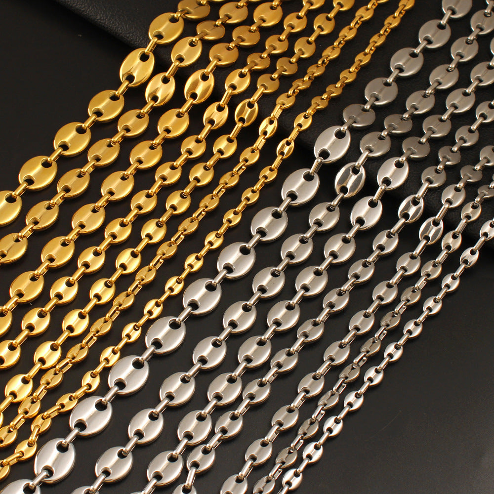 Women's & Men's Hip Hop Coffee Beans Gold Titanium Steel Pig Jewelry Set