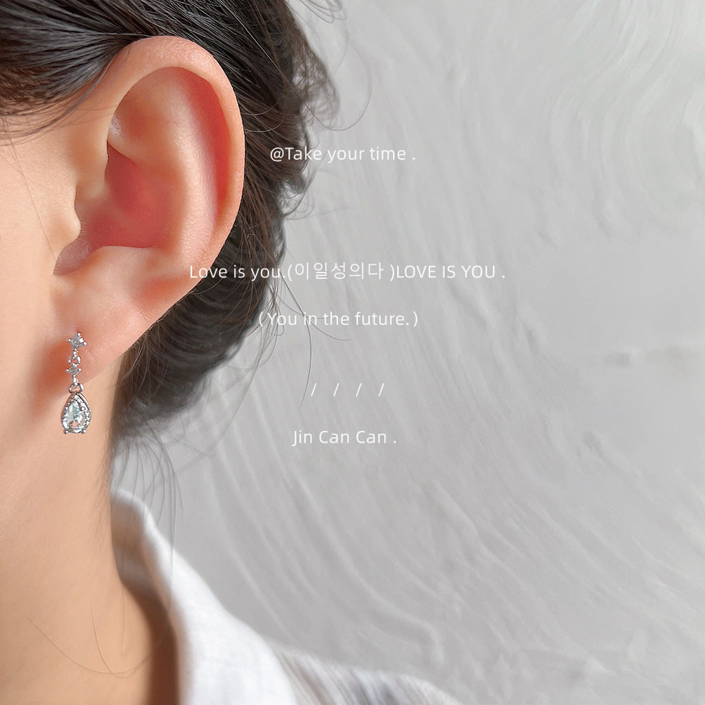 Inlaid Zircon Sier Needle Light Blue Earrings