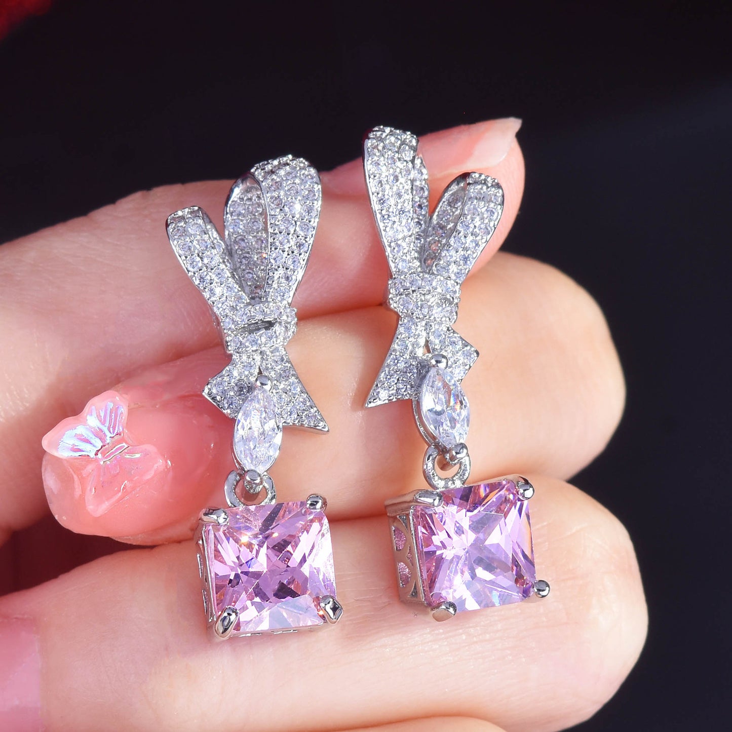 Jewelry Yellow Diamond Cutting Ear Super Flash Pink Earrings