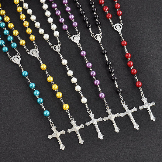 Pearl Cross Beads Long Handmade Unisex Textured Tassel Necklaces