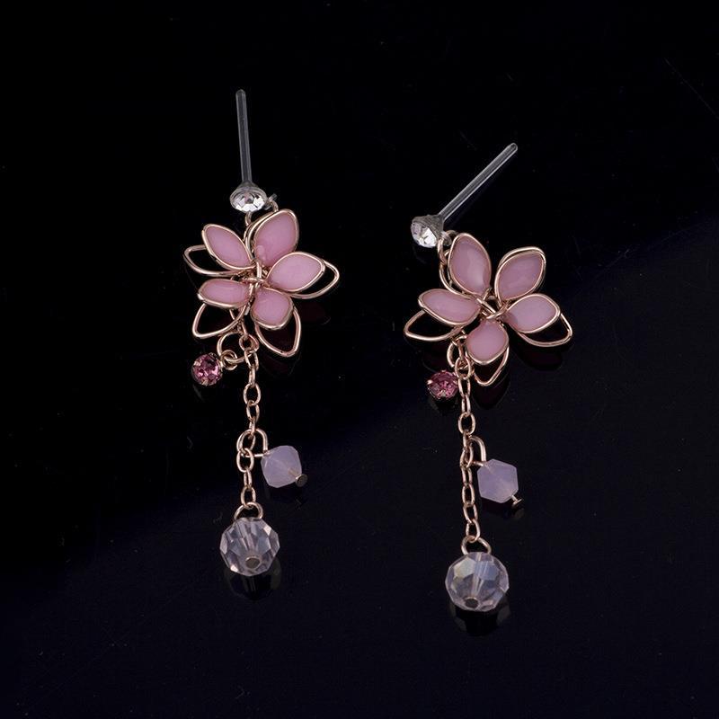 Antique Pink Five Petal Flower Tassel Ear Clips Earrings