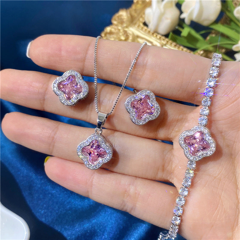 Zircon Color Crystal Suit Petals Three-piece Jewelry Set